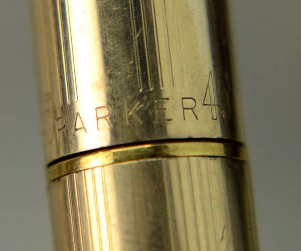 Parker 45 insignia gold filled barrel fountain pen with 14K gold medium nib