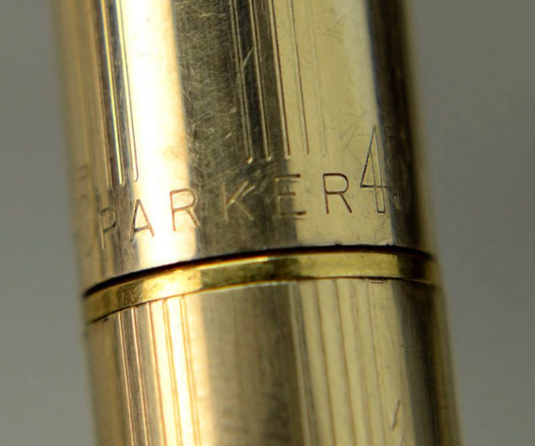 Parker 45 insignia gold filled barrel fountain pen with 14K gold medium nib