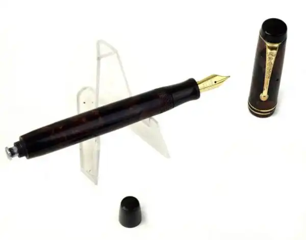 Antique parker duofold  button filler marbled fountain pen with 14 Karat gold M nib - clean - Image 2