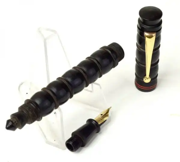 antique hand turned eyedropper fountain pen with 14C gold M nib - Rare collectible - Image 2