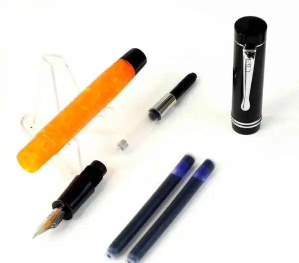 click renaissance Da Vinci premium acrylic orange marbled fountain pen with Steel Nib - New - Image 2