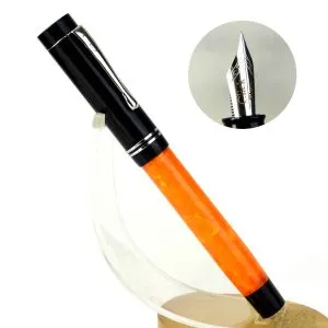 click renaissance Da Vinci premium acrylic orange marbled fountain pen with Steel Nib – New