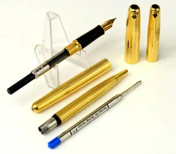 Parker sonnet cascade golden fountain pen and ballpoint set 18K solid gold F nib - NOS - Image 2