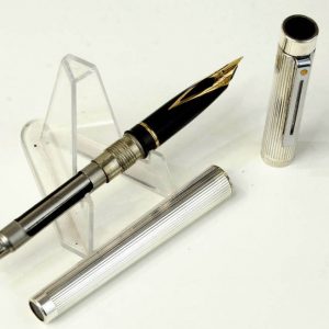 vintage-sheaffer-targa-1024-silver-plated-fountain-pen-14K-solid-gold-Medium-nib-USA