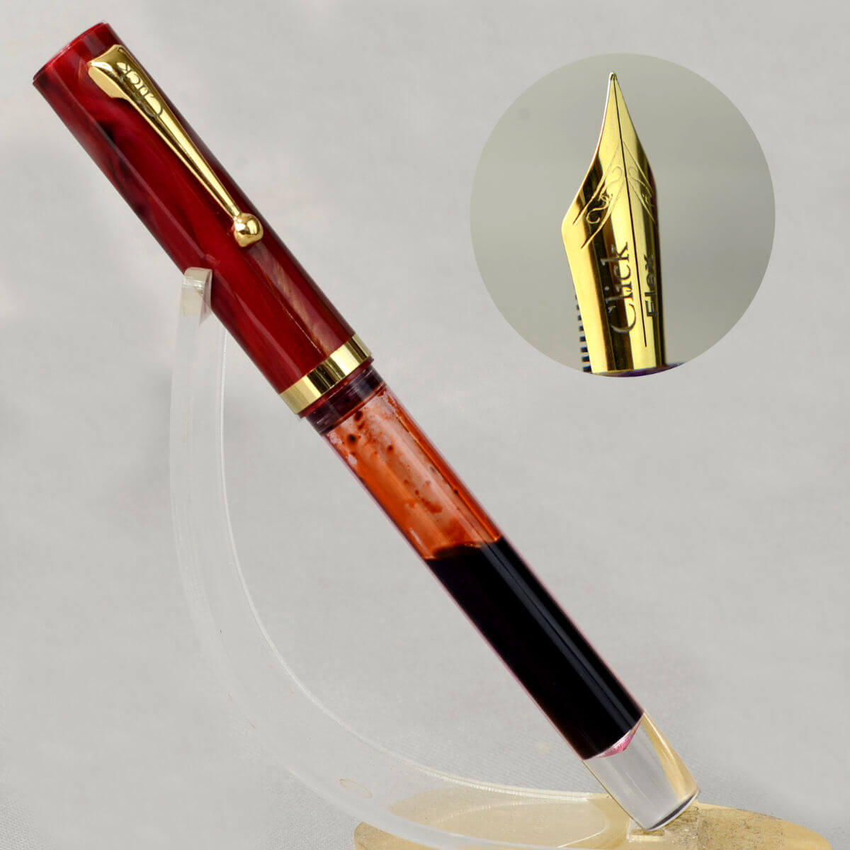 Buy online click orion demonstrator acrylic fountain pen with plated nib