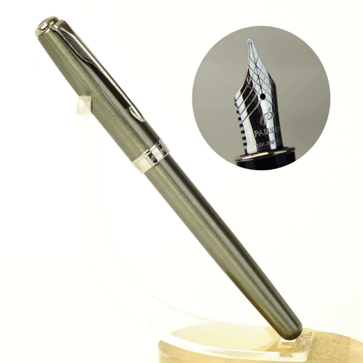 parker sonnet metallic grey fountain pen with 18K solid gold rhodium M nib  - Near NOS