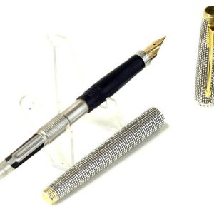 vintage-parker-75-sterling-silver-fountain-pen-14K-solid-gold-Fine-nib-USA