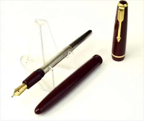 Vintage parker duofold burgundy fountain pen - 14 Karat gold left oblique B nib - Clean - Image 2