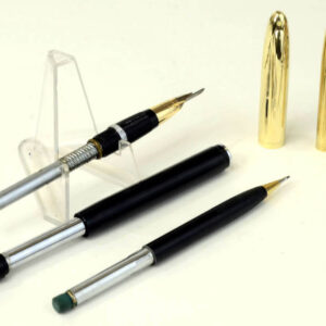 vintage-sheaffer-snorkel-crest-black-fountain-pen-pencil-set-14K-gold-Medium-nib