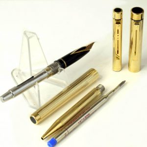vintage-sheaffer-targa-1005-gold-plated-fountain-pen-ballpoint-14K-solid-gold-Medium-nib-USA