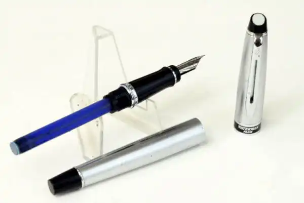 Waterman Expert Silver tone barrel fountain pen - Steel M nib - Clean - Image 2