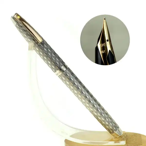 Vintage Sheaffer Imperial sterling silver 834 fountain pen with 14K  gold inlaid M nib - Used