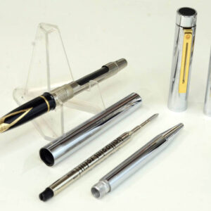 vintage-sheaffer-targa-1001XG-bright-chrome-fountain-pen-ballpoint-set-14K-solid-gold-nib