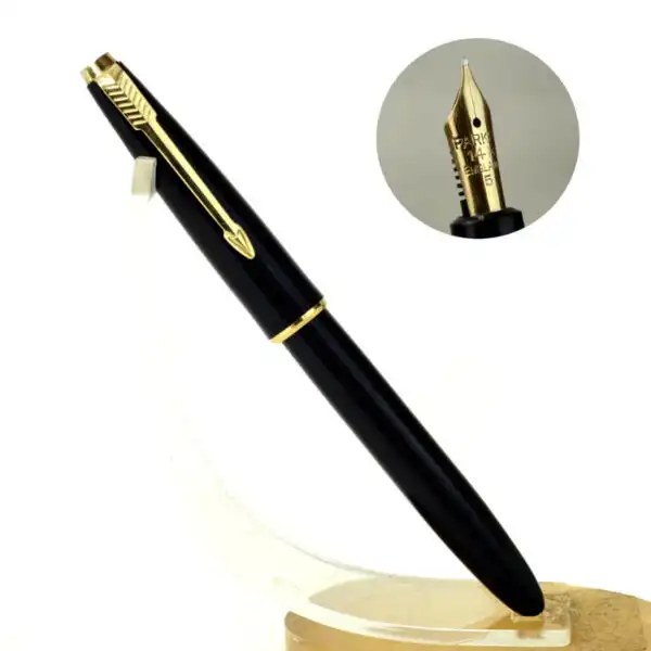 Vintage parker slimfold black fountain pen with 14C gold M nib - Clean