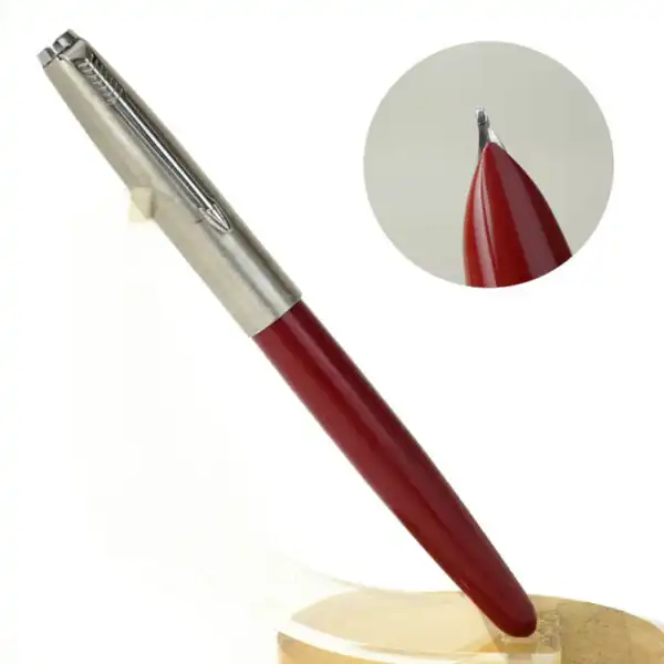 Vintage parker 21 red  fountain pen with steel medium nib - Mint