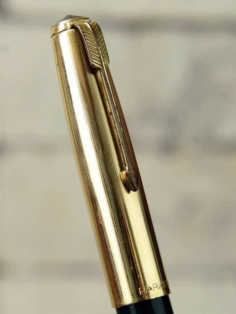 💥 Rare Vintage Parker 51 Fountain Pen Green / Gold Cap USDE In Good Nib F  14K