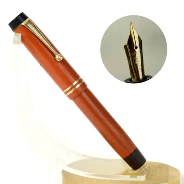 Antique parker duofold junior button filler fountain pen with 14 Karat gold M nib - Used