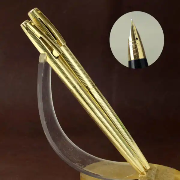 Vintage sheaffer stylist 727 fountain pen and ballpoint set 14K solid gold F nib - Clean