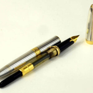 YVES-saint-laurent-silver-plated-barrel-fountain-pen