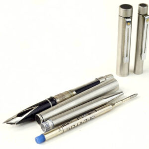 vintage-sheaffer-targa-1001-fountain-pen-ballpoint-pen-set-steel-M-nib
