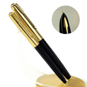 Vintage Parker 61 fountain pen and ballpoint pen set with 14K gold F nib - mint