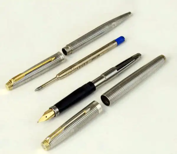 vintage Parker 75 sterling silver fountain pen and ballpoint set with 14K gold M nib - clean - Image 2