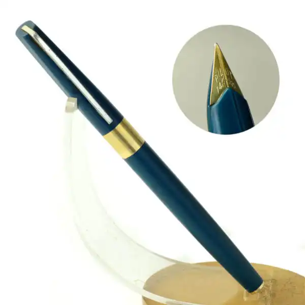 Vintage pilot super 77 teal blue fountain pen - 14K solid gold F nib - Used