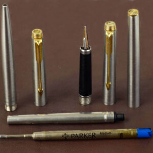 vintage-parker-180-brushed-chrome-barrel-pen-set