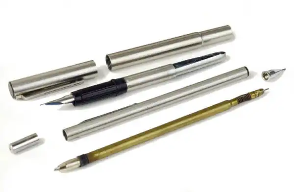 Vintage pilot birdie brushed chrome fountain pen dual pencil set with steel F nib - mint - Image 2