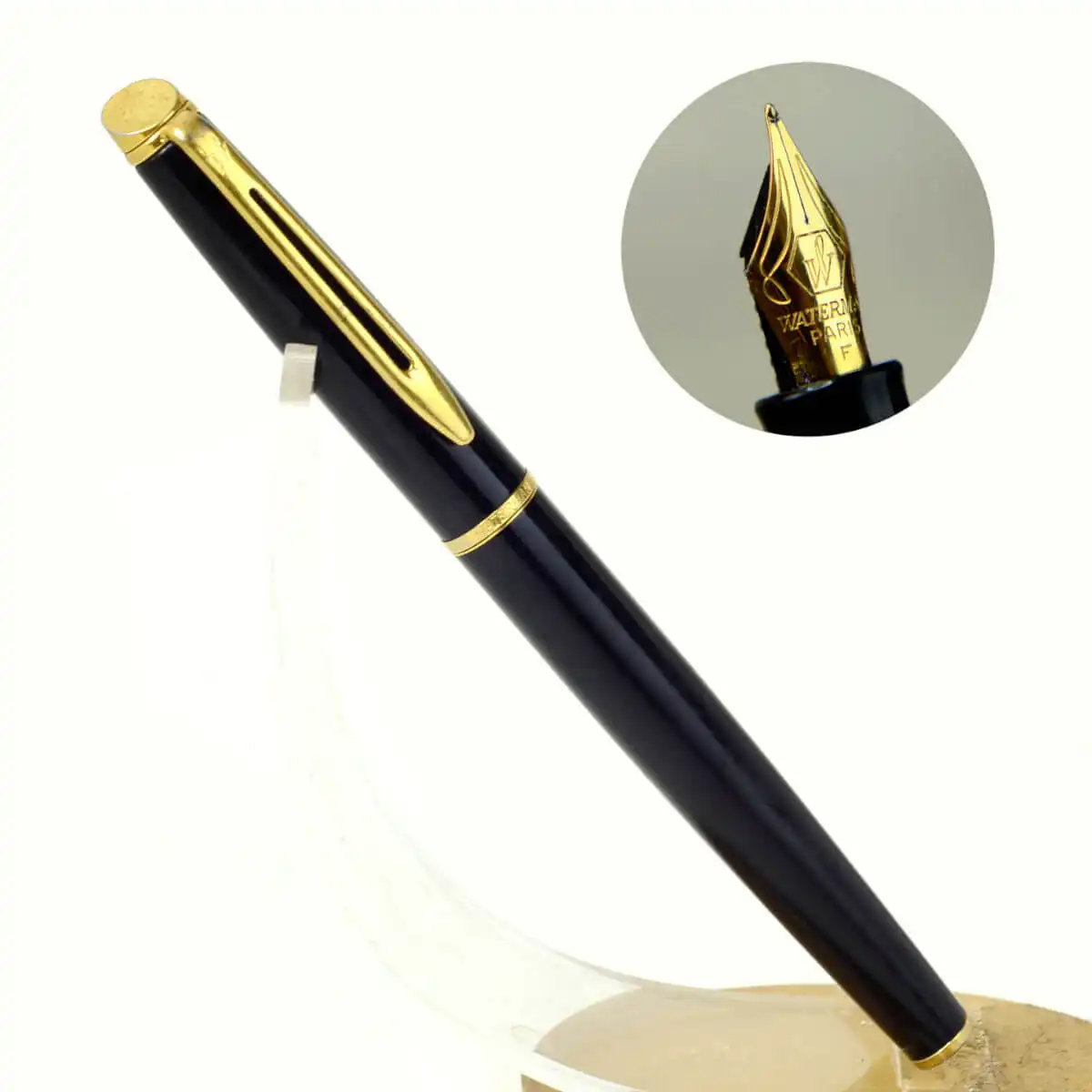 Waterman hemisphere black GT fountain pen steel F nib clean