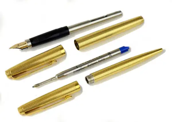 Vintage parker 75 tiffany grid fountain pen and ballpoint set with 14K gold B nib - NOS unused - Image 2