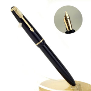 Vintage parker slimfold black fountain pen with 14C gold left oblique nib – Used