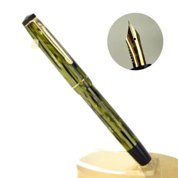 Antique  maerlin 33 marbled button filler fountain - 14K solid gold M nib  - used