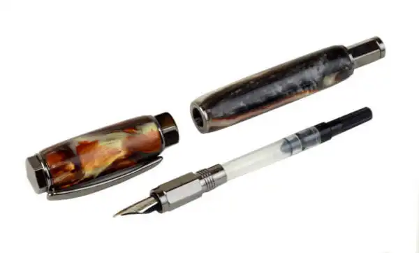 Hand turned acrylic marbled body fountain pen with iridium point Steel F Nib - Viveza Metro - Image 2