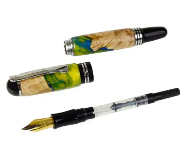 Hand turned pine wood and acrylic body fountain pen with iridium point F Nib - Viveza Prime - Image 2