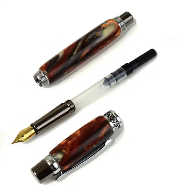 Hand turned acrylic marbled body fountain pen with iridium point Steel F Nib - Viveza Metro - Image 2