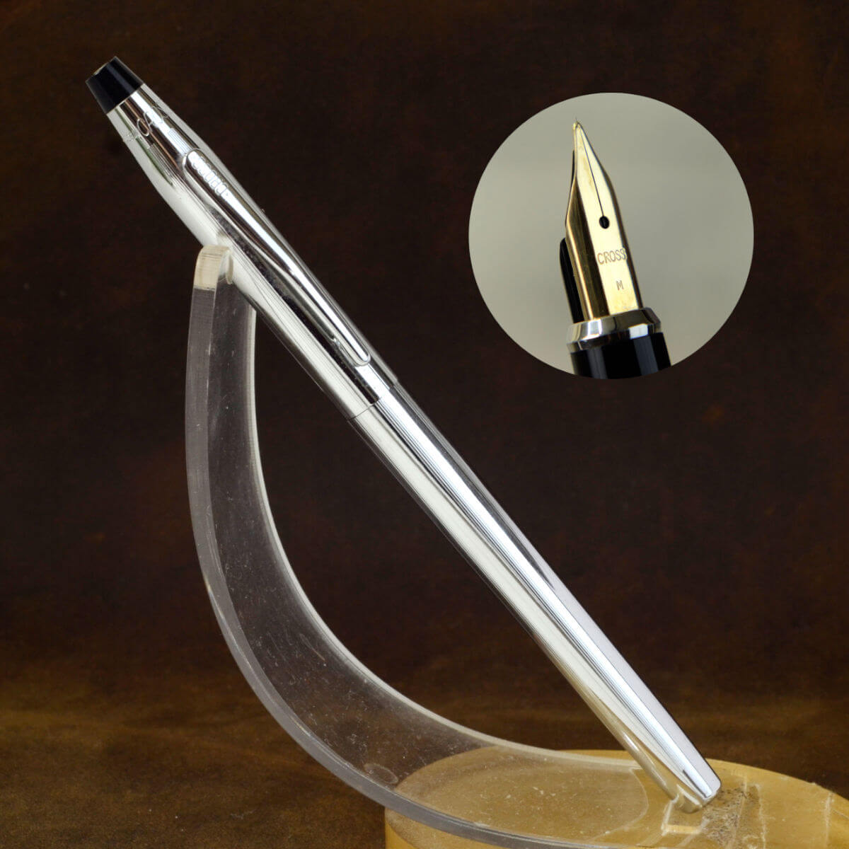 cross century fountain pen – chrome barrel and steel M nib – Used