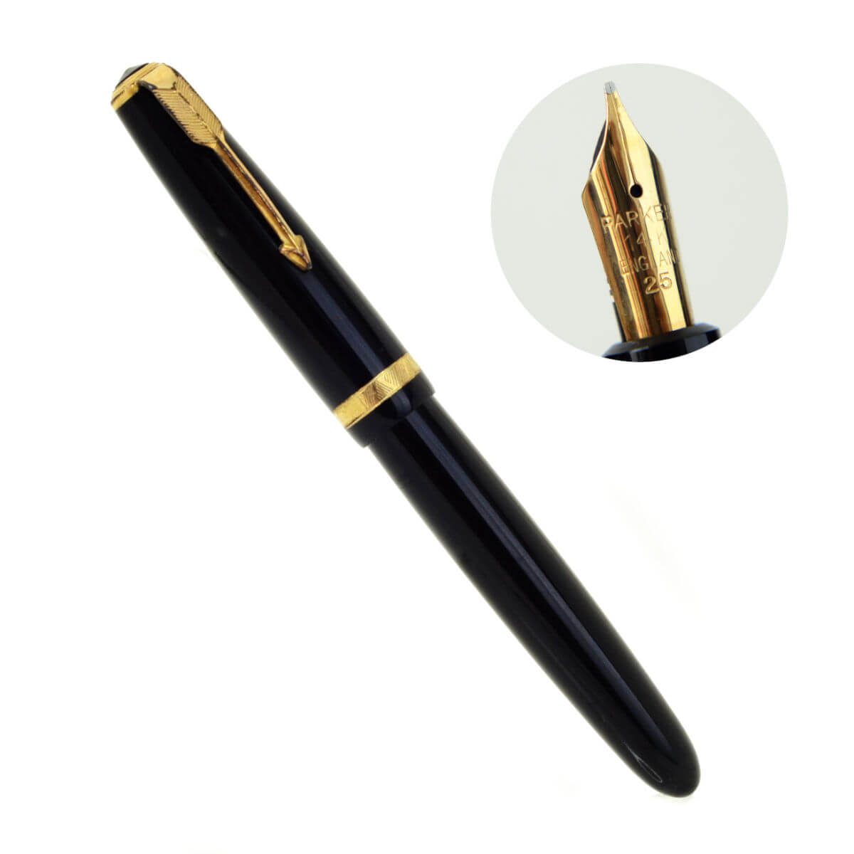 Vintage parker duofold  black fountain pen with 14K gold M nib – Used