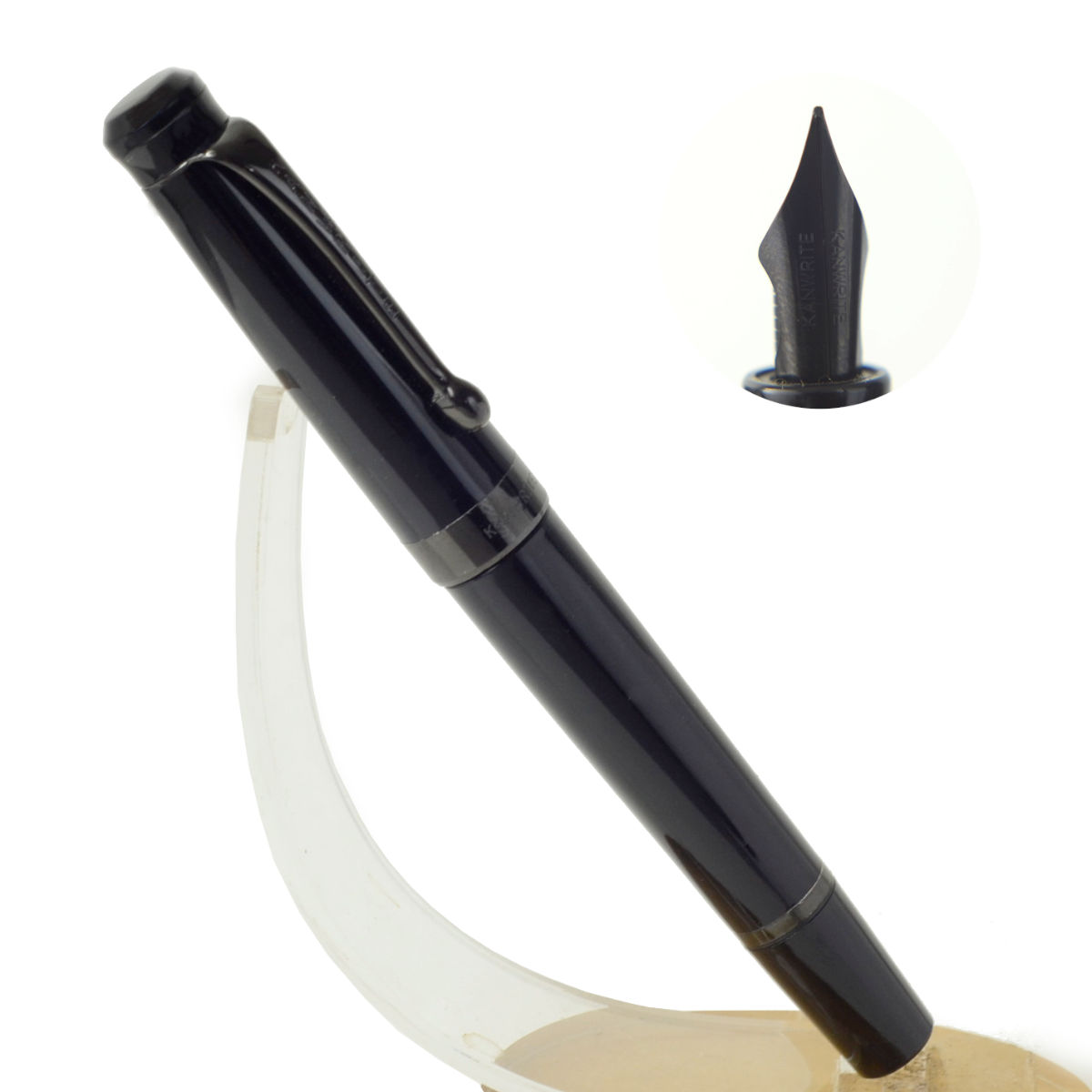 Kanwrite Heritage ebony black piston filler fountain pen  – Full flex PVD black nib