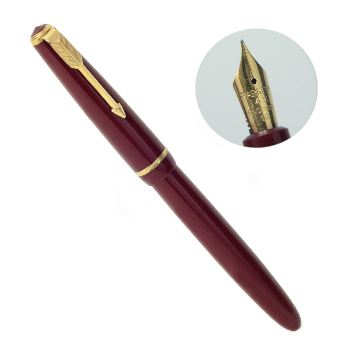Vintage parker duofold Junior burgundy fountain pen with 14K gold M point nib – Used