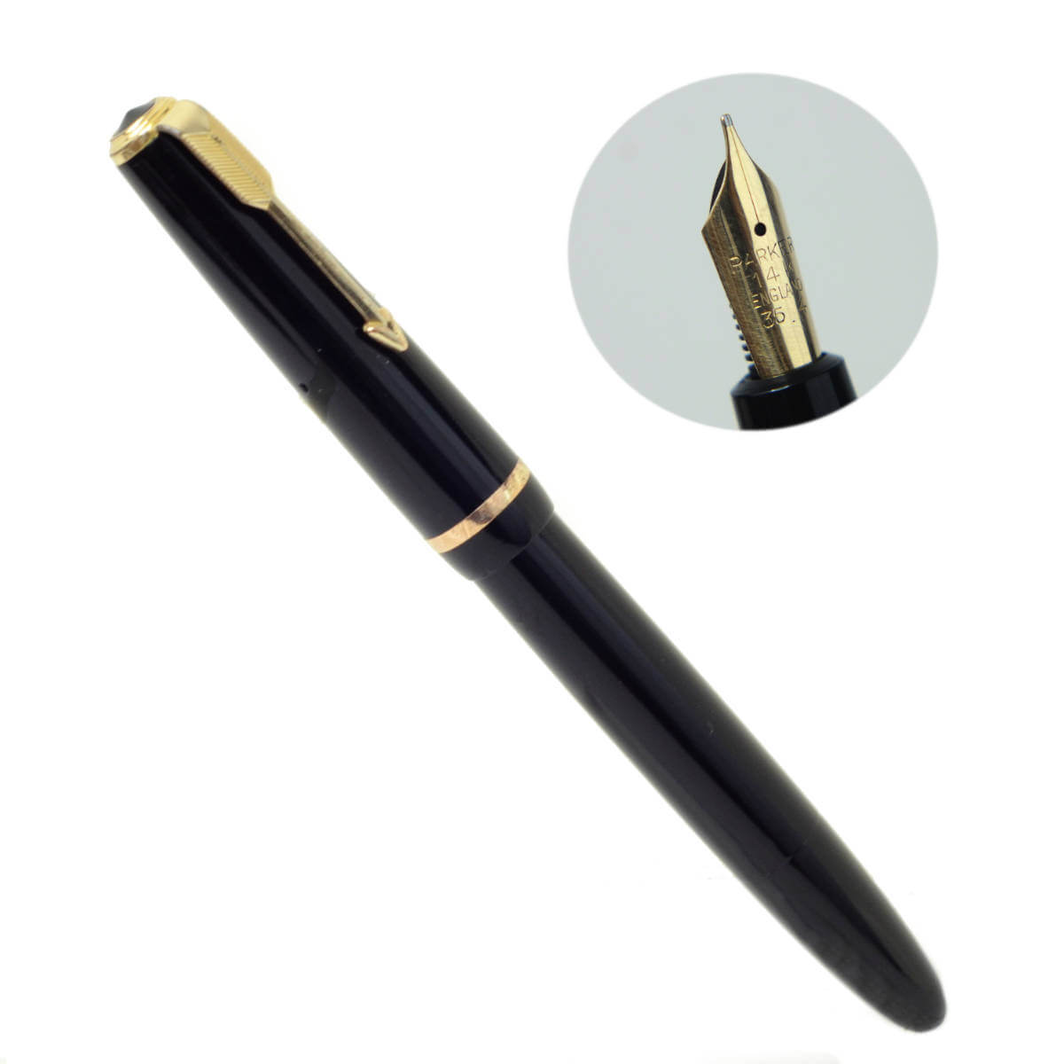 Vintage parker duofold senior black fountain pen – 14 Karat gold M nib – Clean
