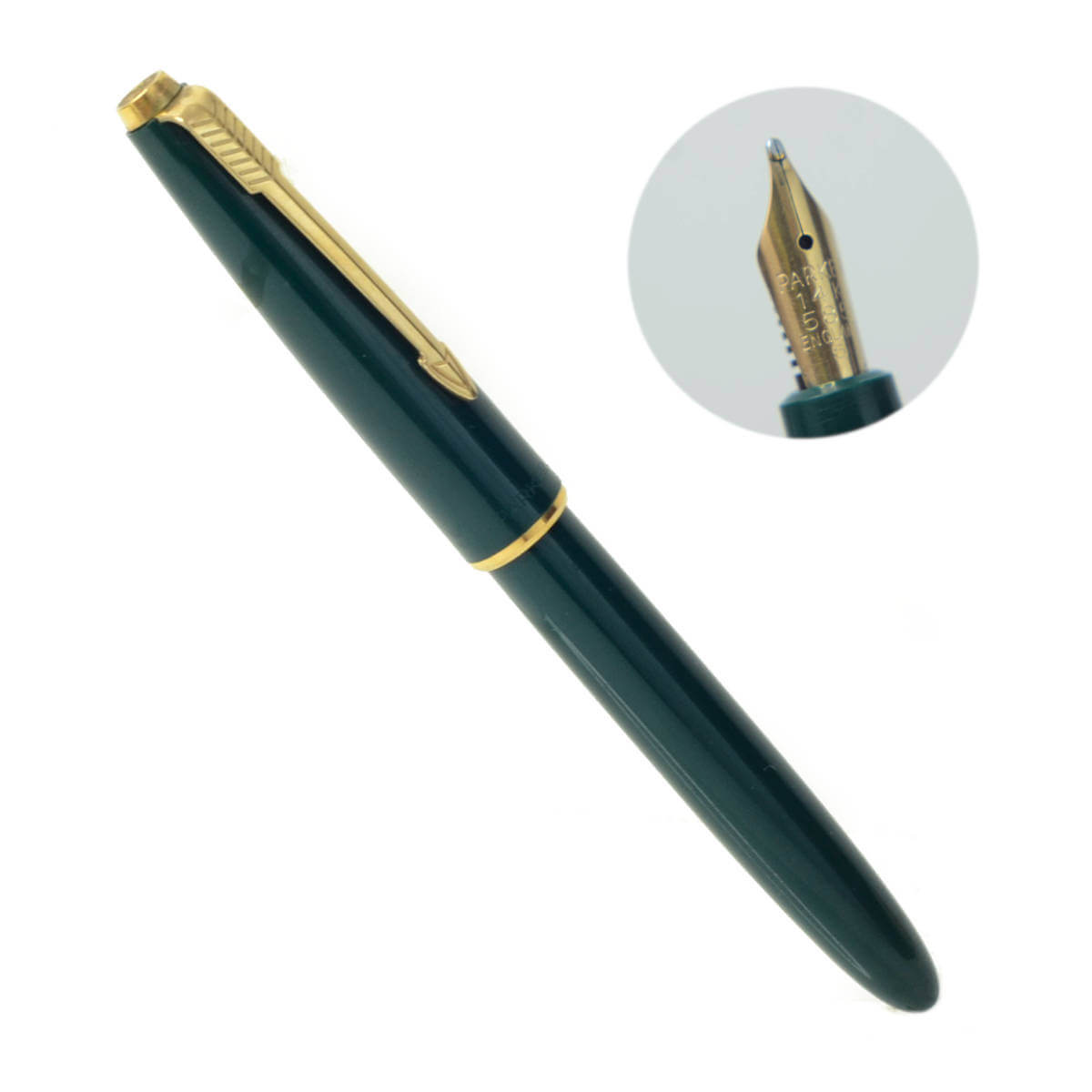 Vintage parker slimfold green fountain pen with 14C gold reg flex B nib – VGC