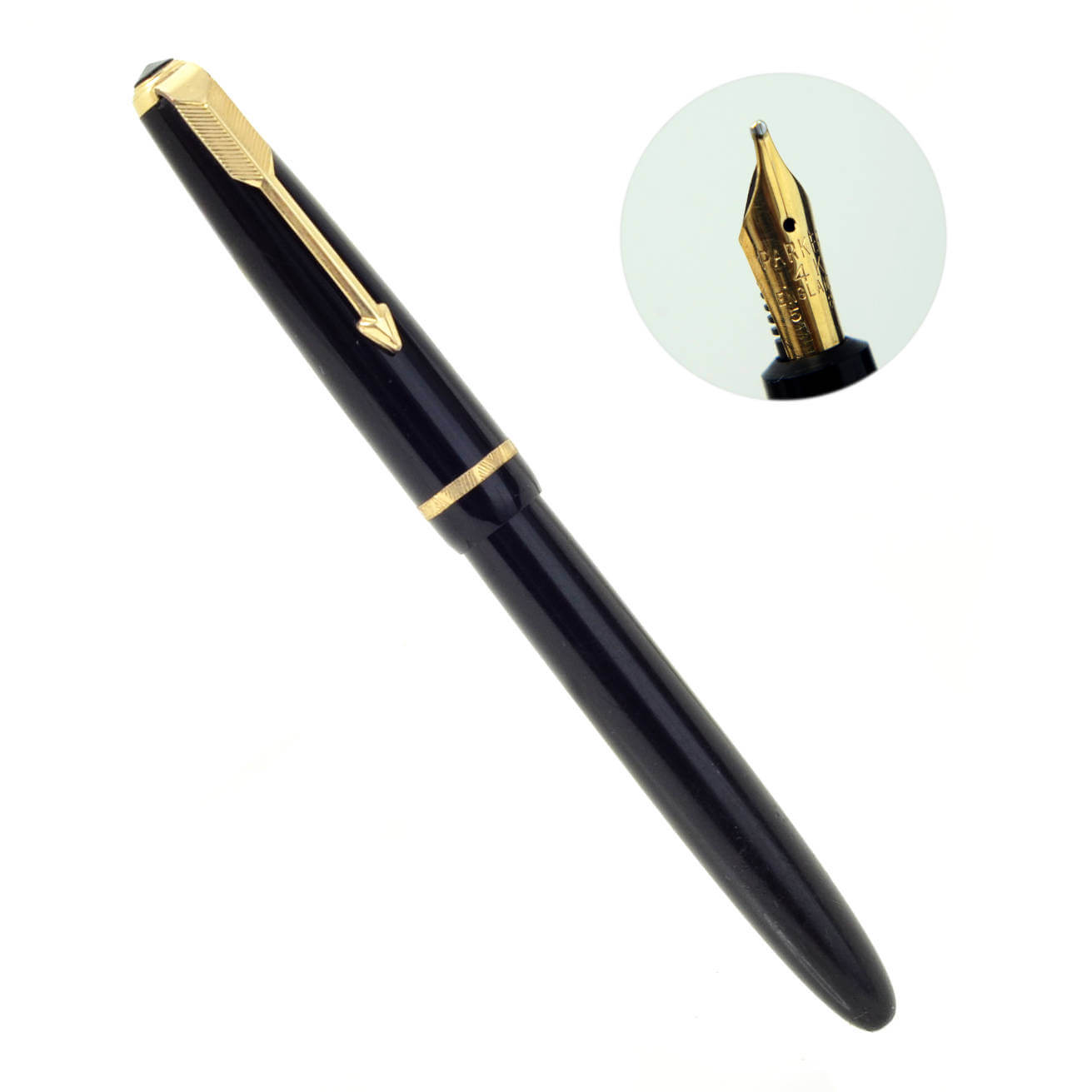 Vintage parker slimfold black fountain pen with 14C gold reg flex B nib – Clean