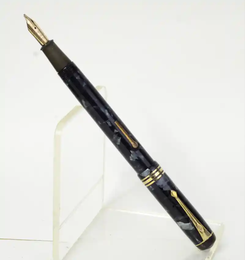 conway stewart 286 black grey marbled fountain pen solid gold nib