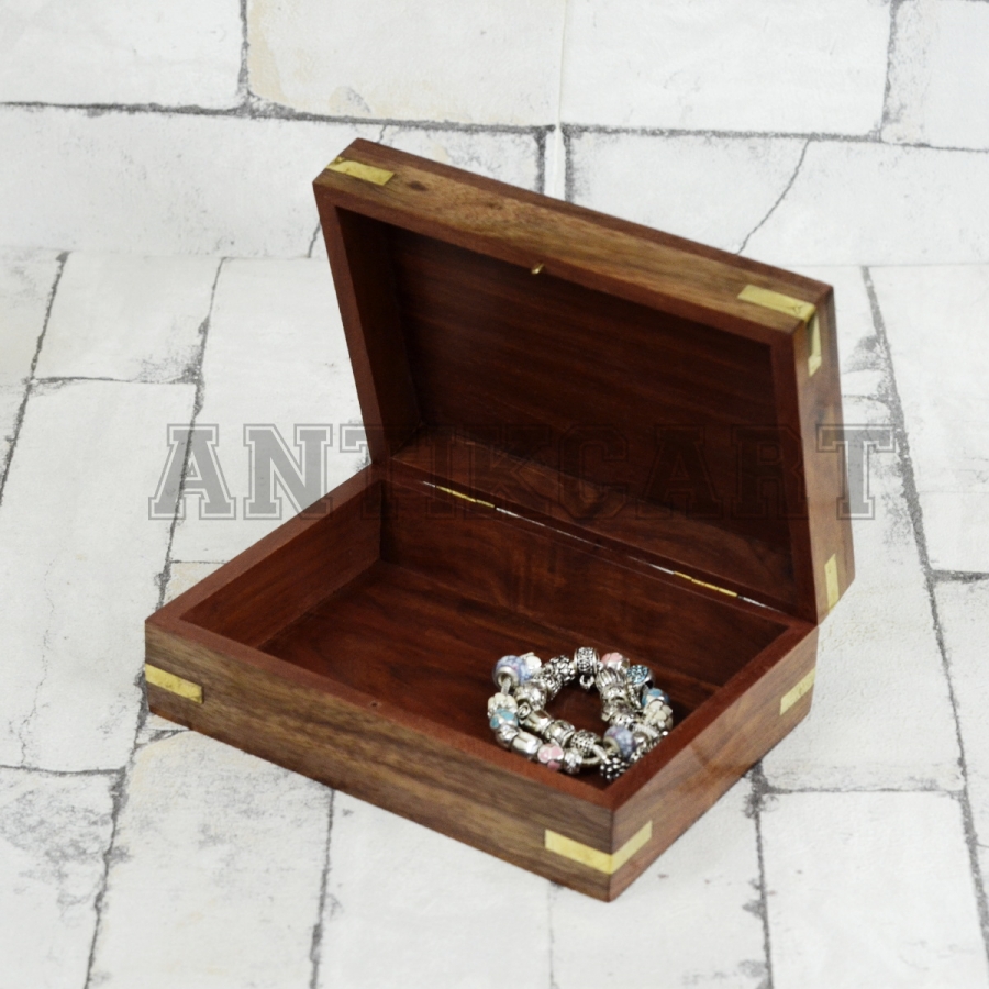 Small Brass Inlay Artwork Wooden Ornament Box Antikcart