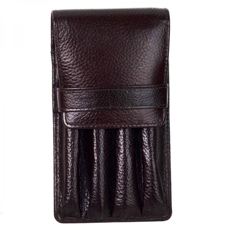 buy pure leather pen pouch coffee brown for 4 pens with separate pockets