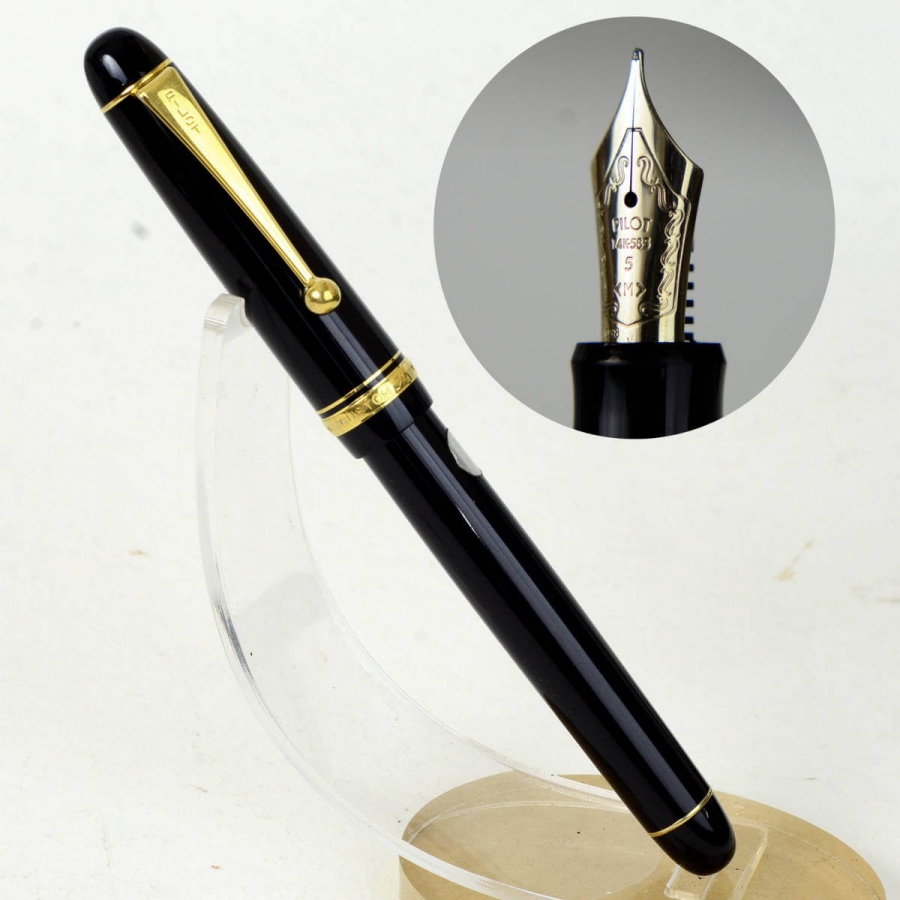 Buy Vintage Pilot custom 74 black barrel fountain pen 14K solid gold M nib