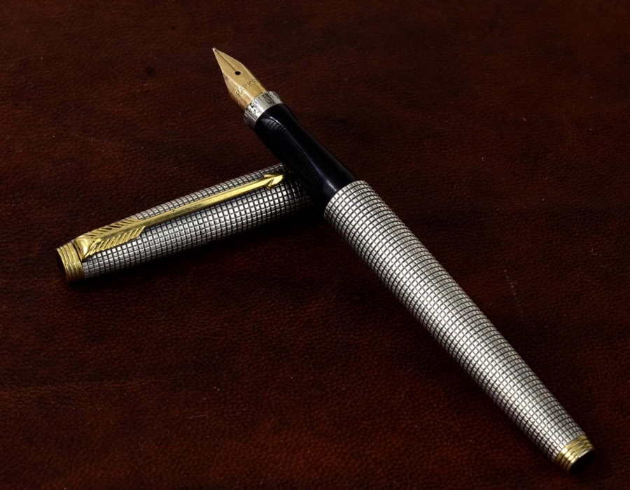 Vintage parker 75 sterling silver fountain pen with 14K gold fine nib