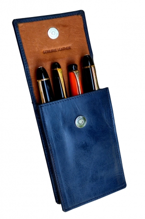 buy genuine leather pen case for super jumbo 4 pens Navy colour