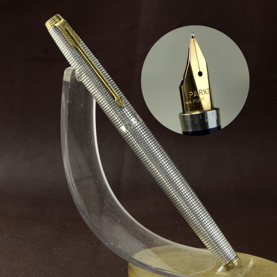 Vintage parker 75 sterling silver fountain pen with 14K gold medium nib